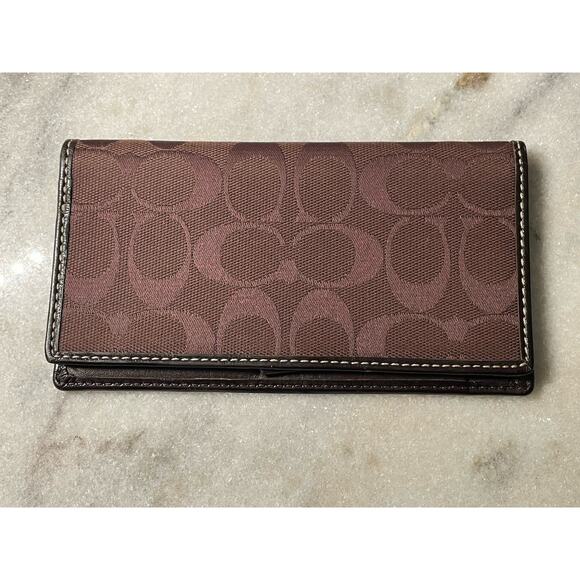 Vintage 1990s Coach Check Holder Slim Wallet Signature Logo Canvas Brown - Picture 1 of 6